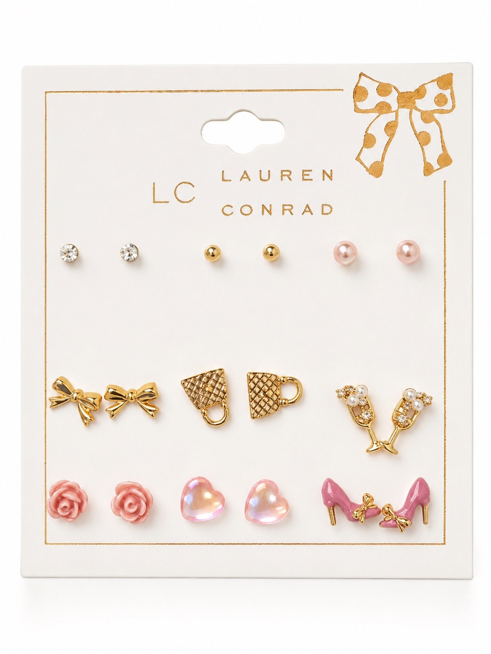 LC Lauren Conrad Gold and Pink Mixed Earring Set